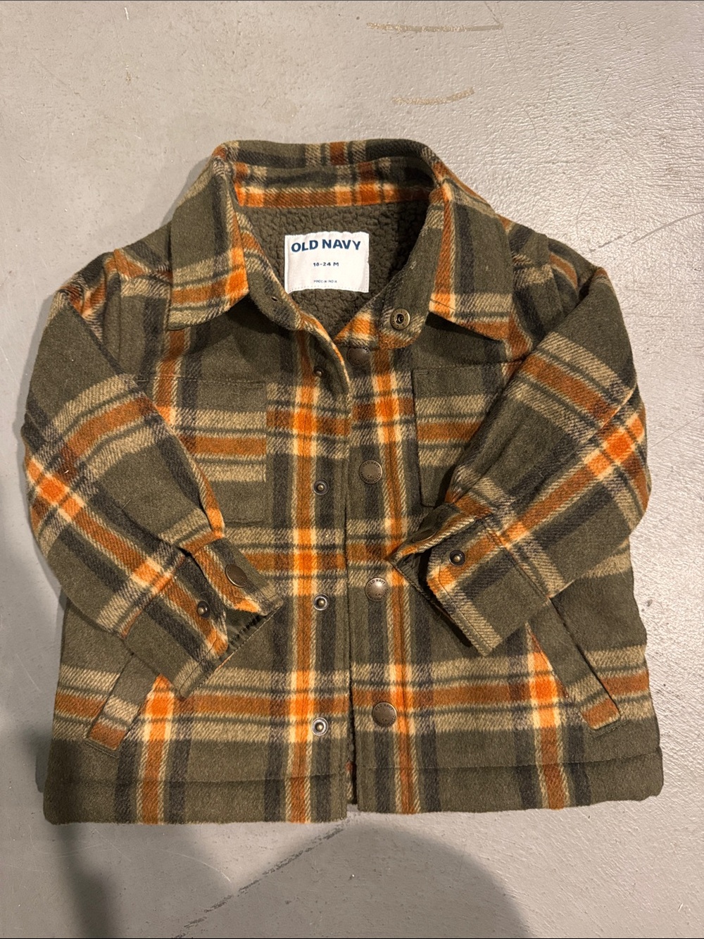 Old Navy Olive & Orange Plaid Kids Pea Coat